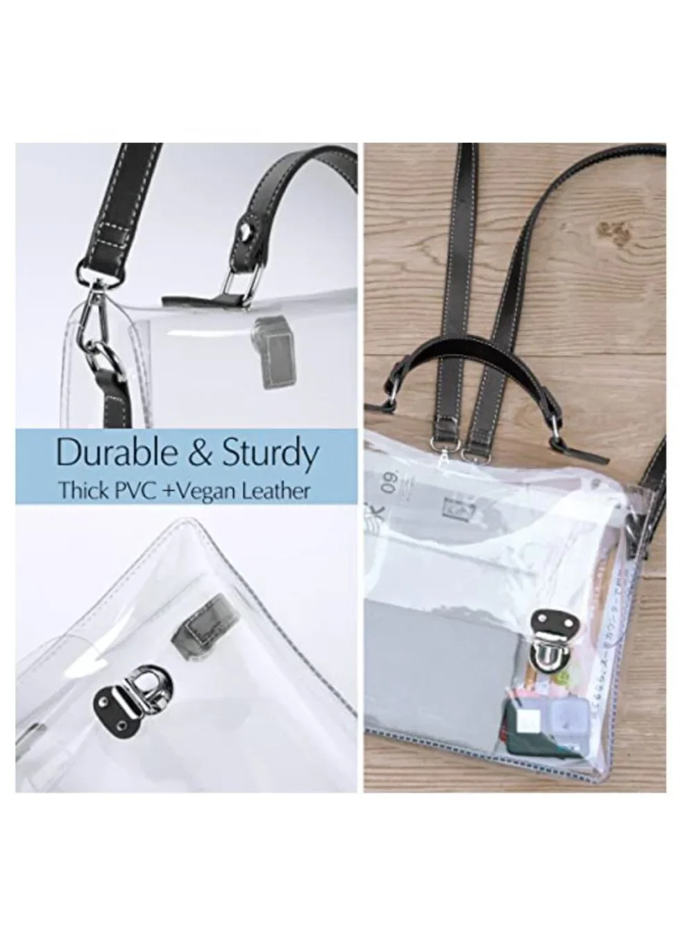 Clear PVC Convertible Satchel Backpack Stadium Approved Waterproof Crossbody
